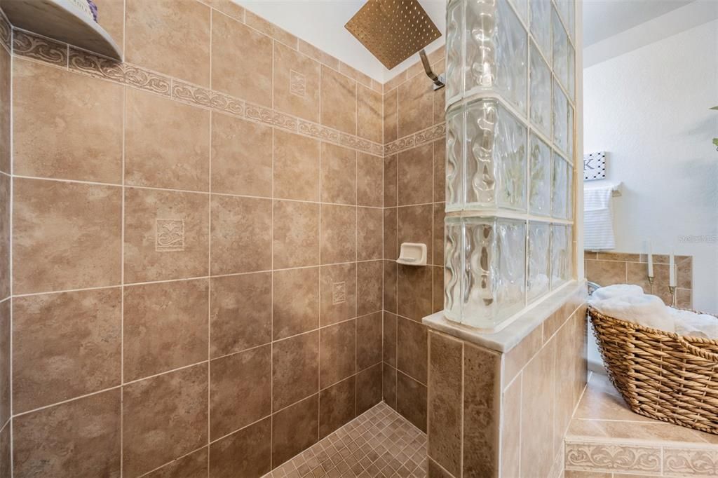Huge shower with glass block