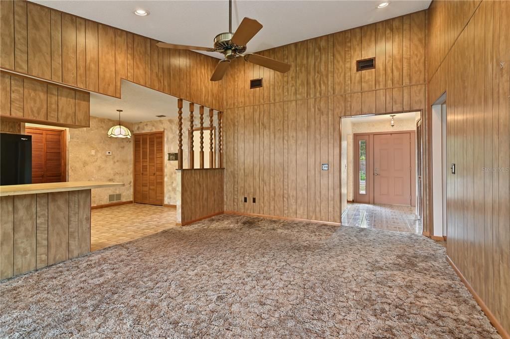 A view from the French doors looking toward the front door.