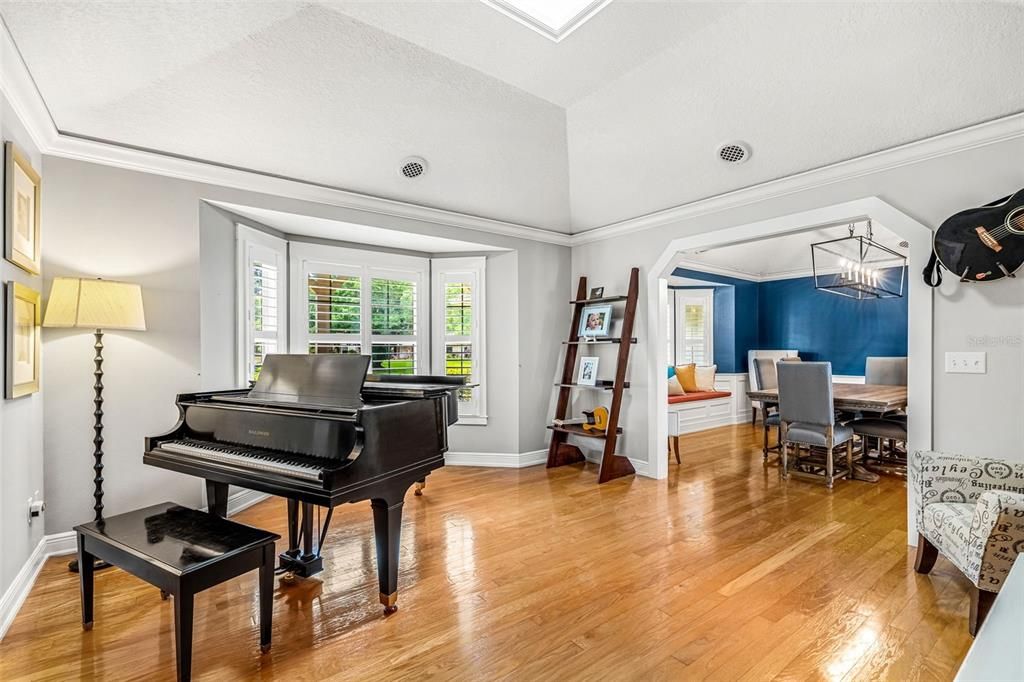 Front living room with high ceilings