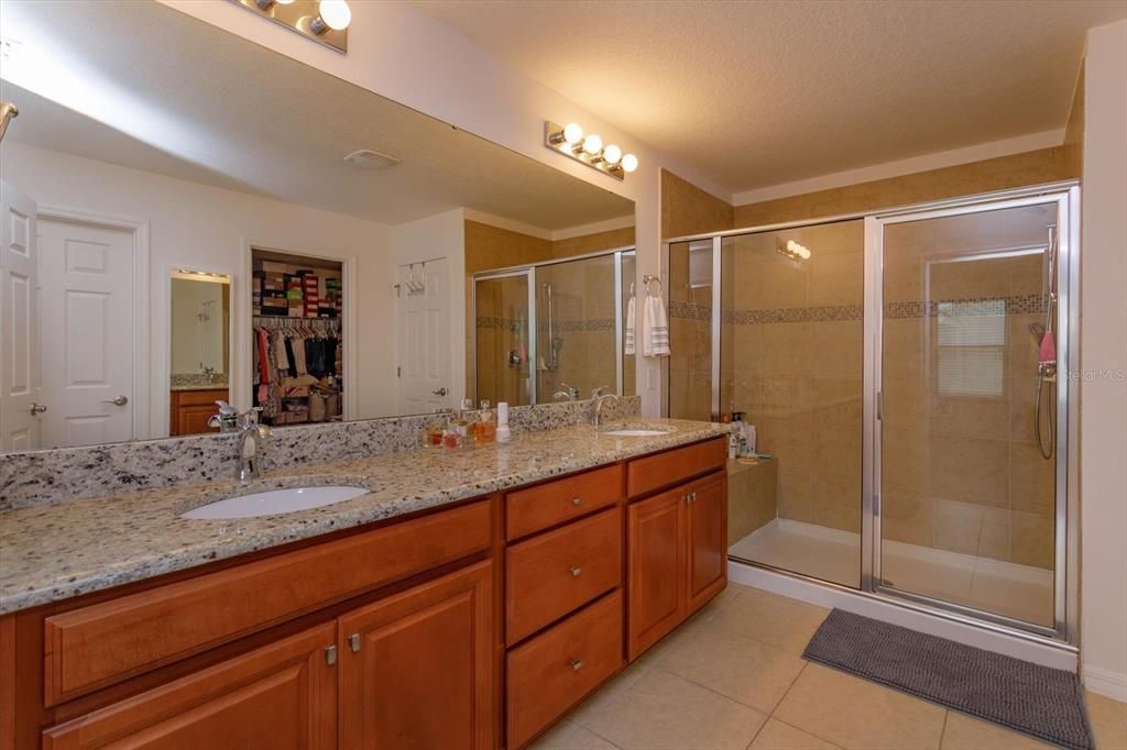 Expansive Master Bathroom with Oversized Shower, Granite Countertops, Double Vanity, and lots of room!