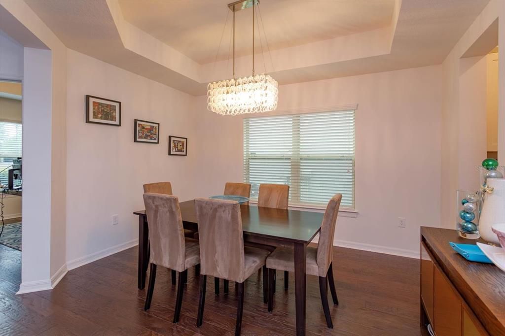 Dining Room with tray ceiling.  (Chandelier does not convey).