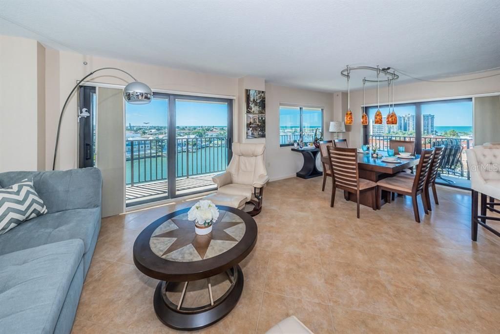 Light & Bright Great Room and Dining Room Open Floor Plan Offering a Panorama of Water and Beach Views!