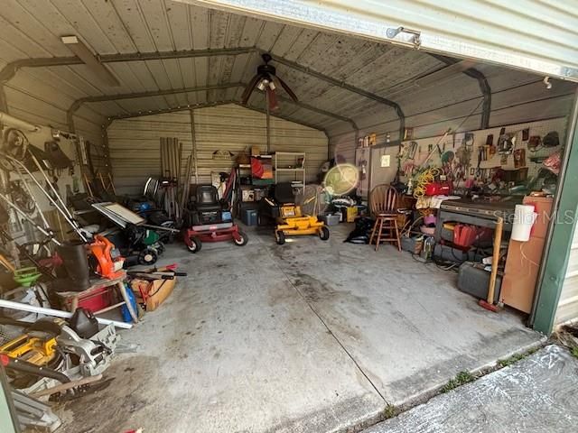 Shed interior with work area