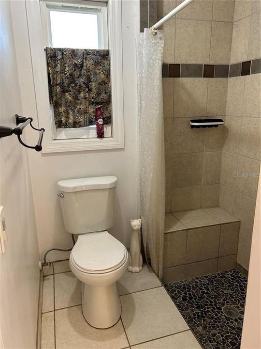 Master shower stall with seat