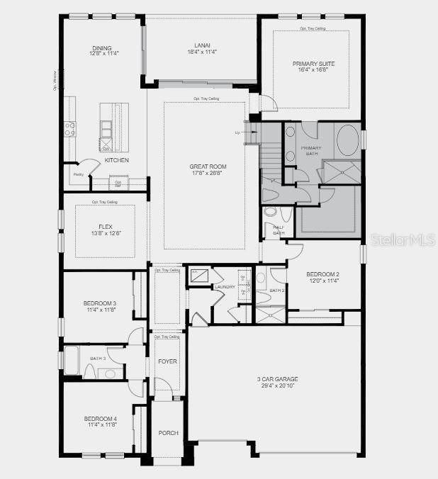 Structural options include: upstairs 5th bedroom/4th bathroom and loft space added, 8' door upgrade, and slider doors.