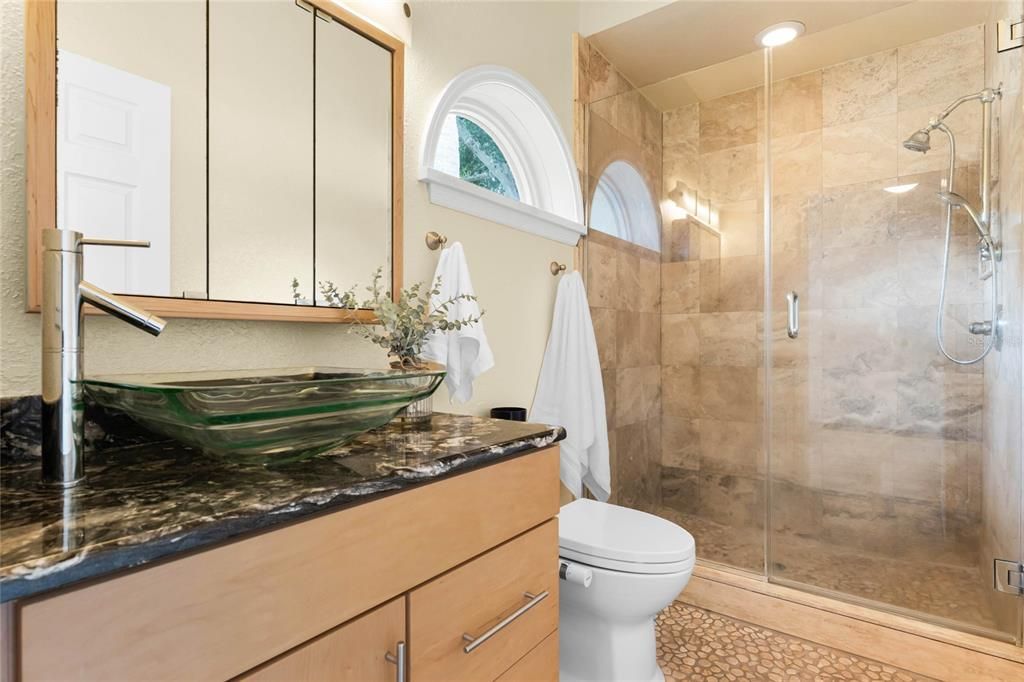 Pebble stone bathroom.