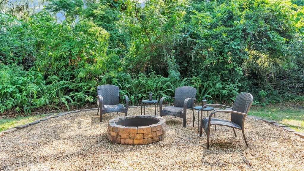 backyard, privacy and fire pit