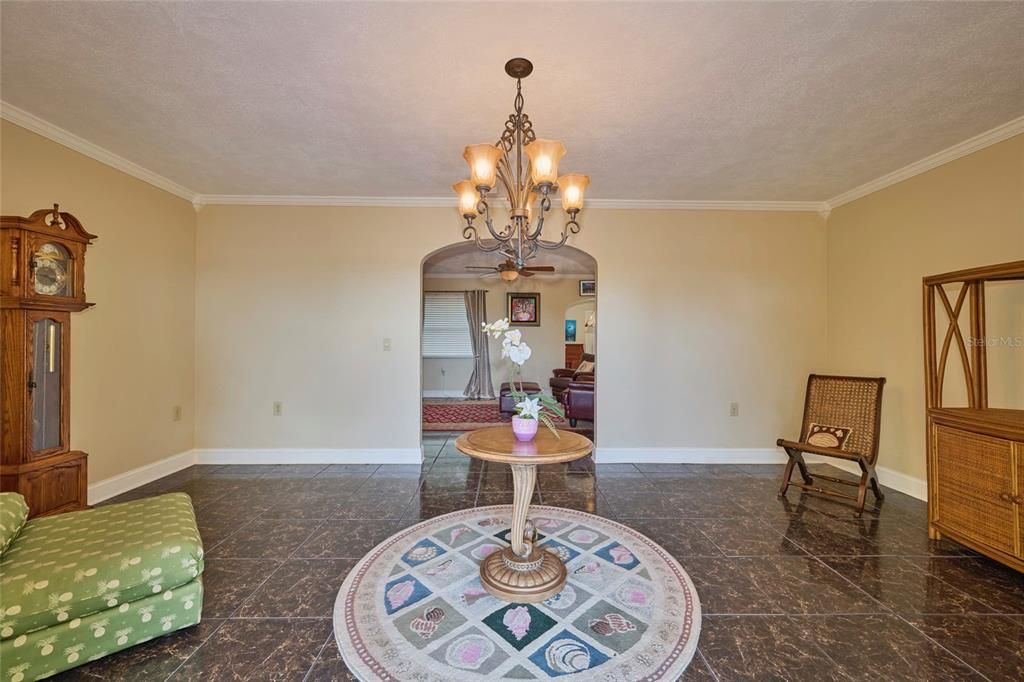 Living room with view into family room