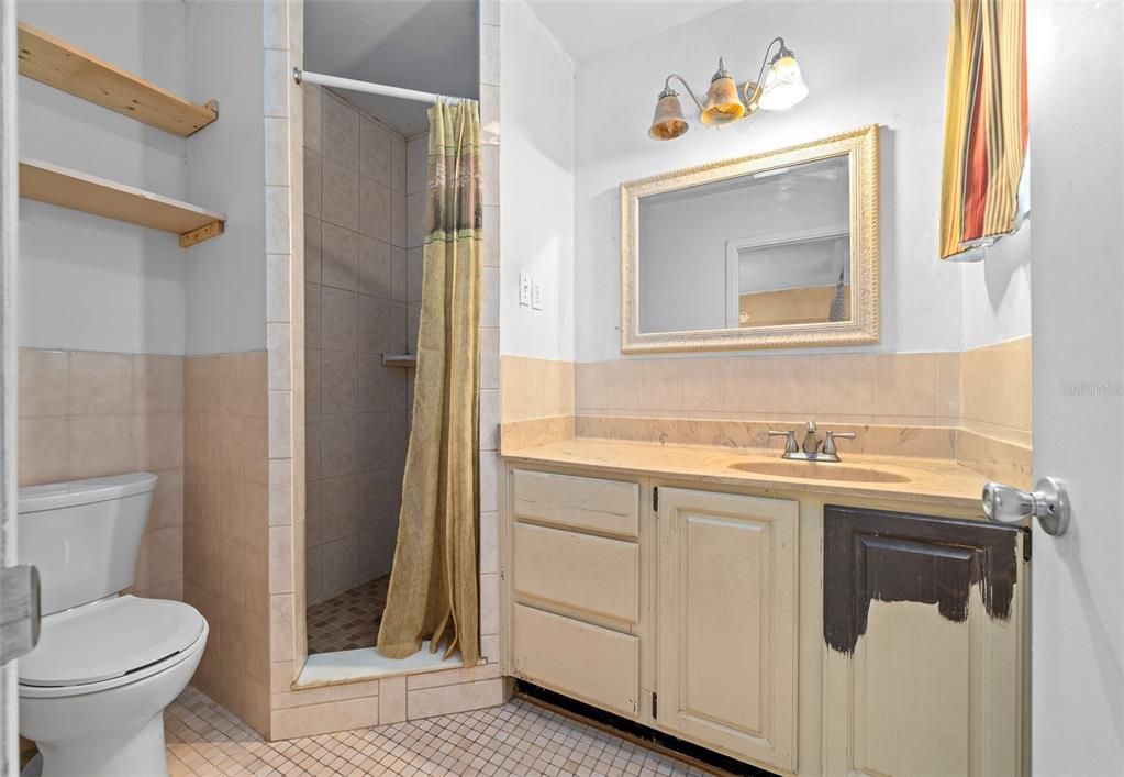 Owner's Bathroom with Step-in Shower & Window to Backyard