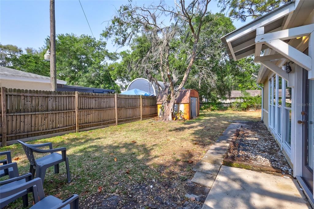 Fenced Backyard with Storage