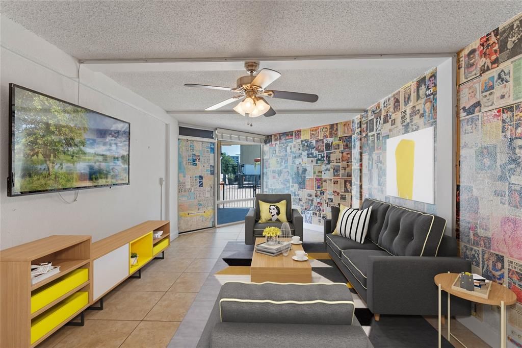 Primary bedroom with patio access.