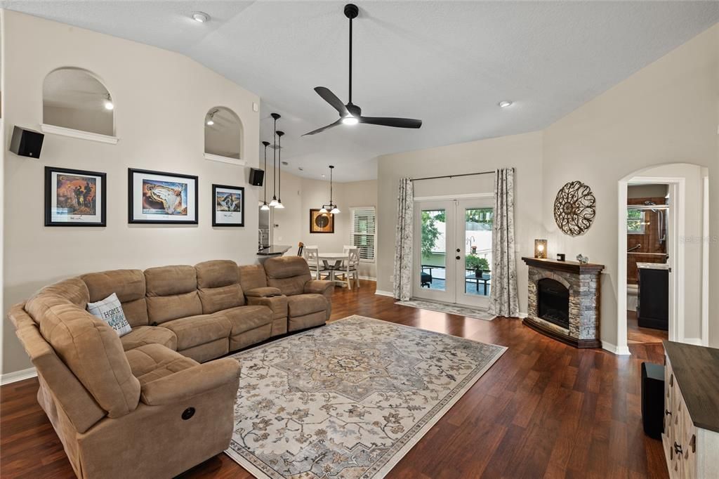 Living room with French doors to the back patio