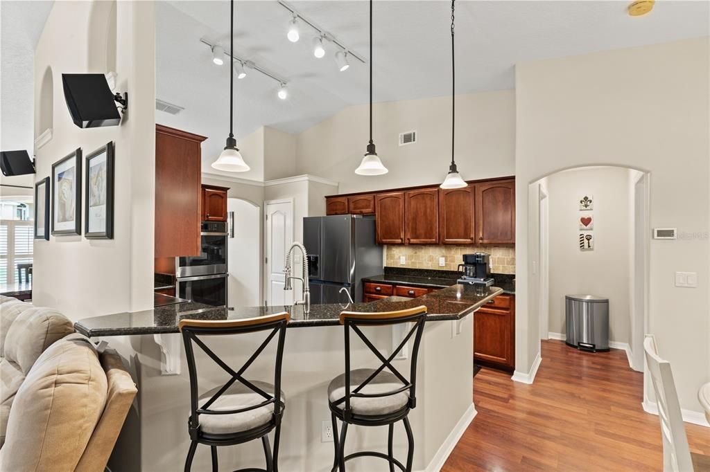 Breakfast bar and kitchen