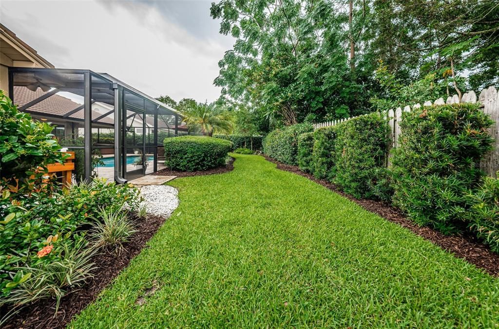 Pretty backyard with lush landscaping