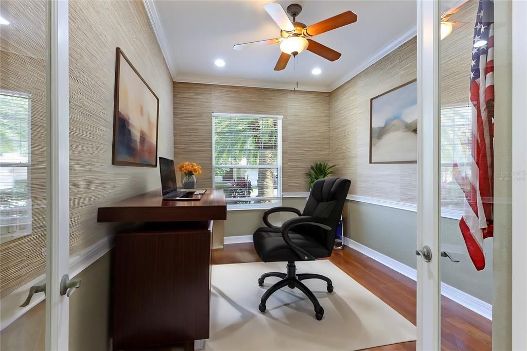 Virtually Staged Office with glass doors