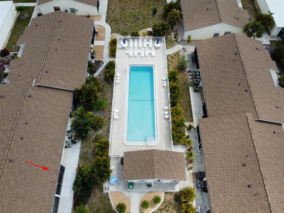 Aerial shot of the pool and community.