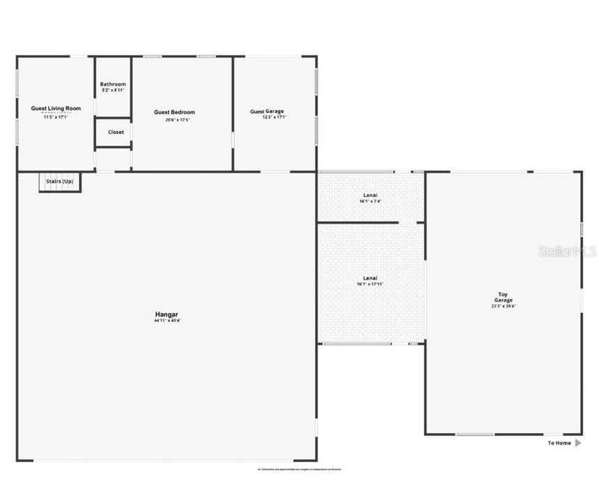 Floorplan for ground floor of hangar, RV garage, and Lanai inbetween.