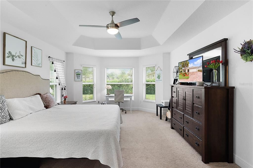 MASTER BEDROOM WITH BAY WINDOW, BEAUTIFUL TRAY CEILING