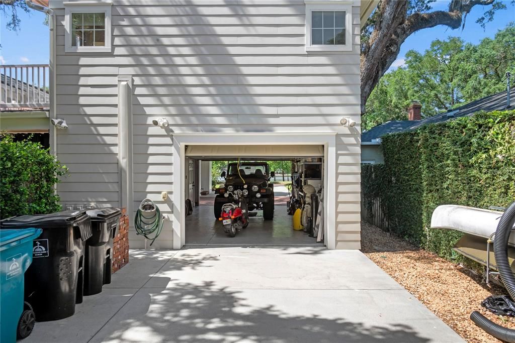 Garage has door on both side- great for boat parking