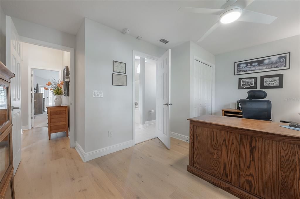 Office has private entrance, closet and connects to primary bath