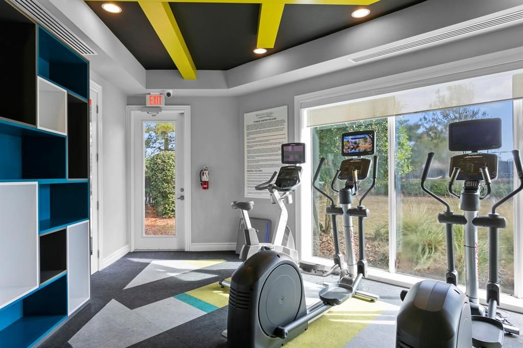 The fitness center has cardio and free weights, a full bathroom with shower & observation room for small guests.