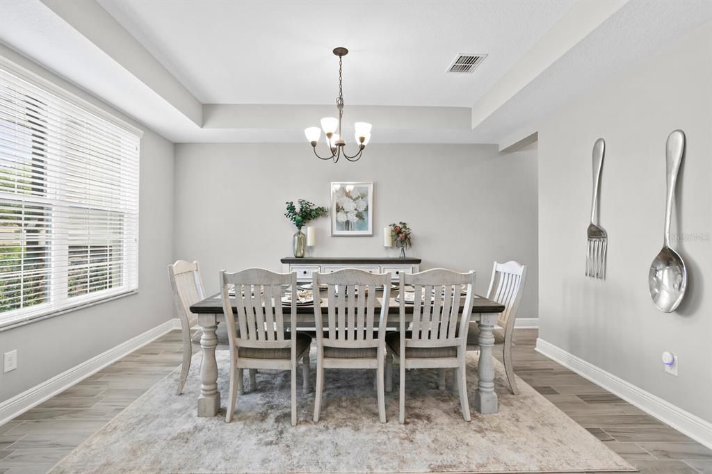 To the left is your formal dining area with park view, tray ceiling, and easy access to the Butler's pantry and kitchen.