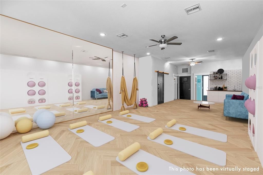 Virtual stage for first floor commercial space as yoga studio
