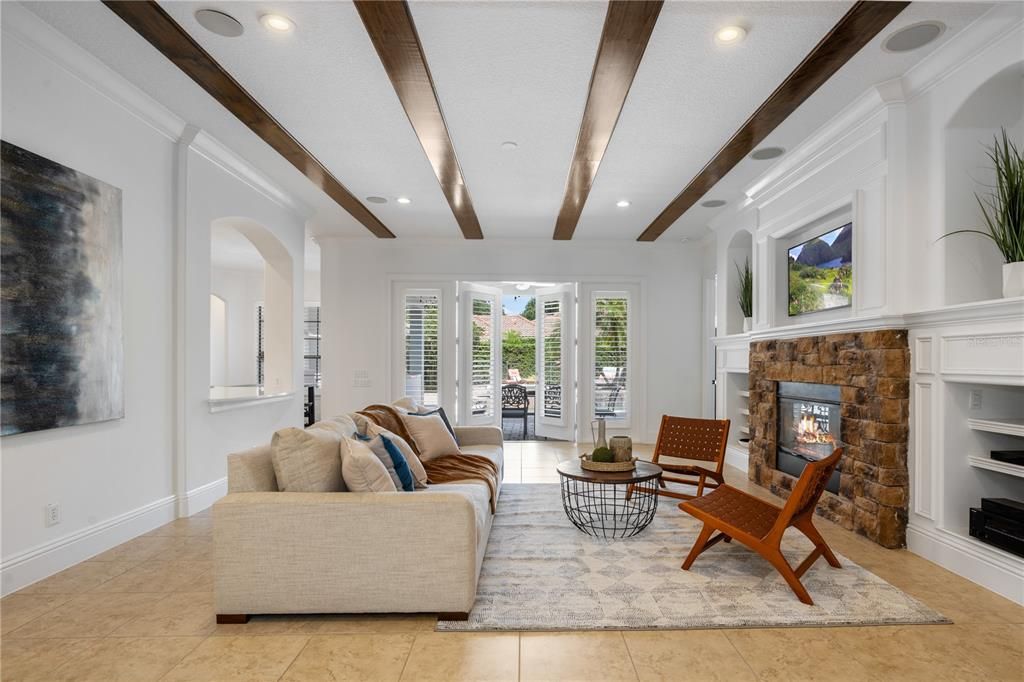 Great Room opens to remote screened rear porch