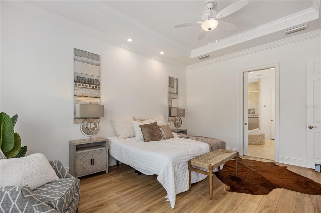 Spacious Primary with coffered ceiling