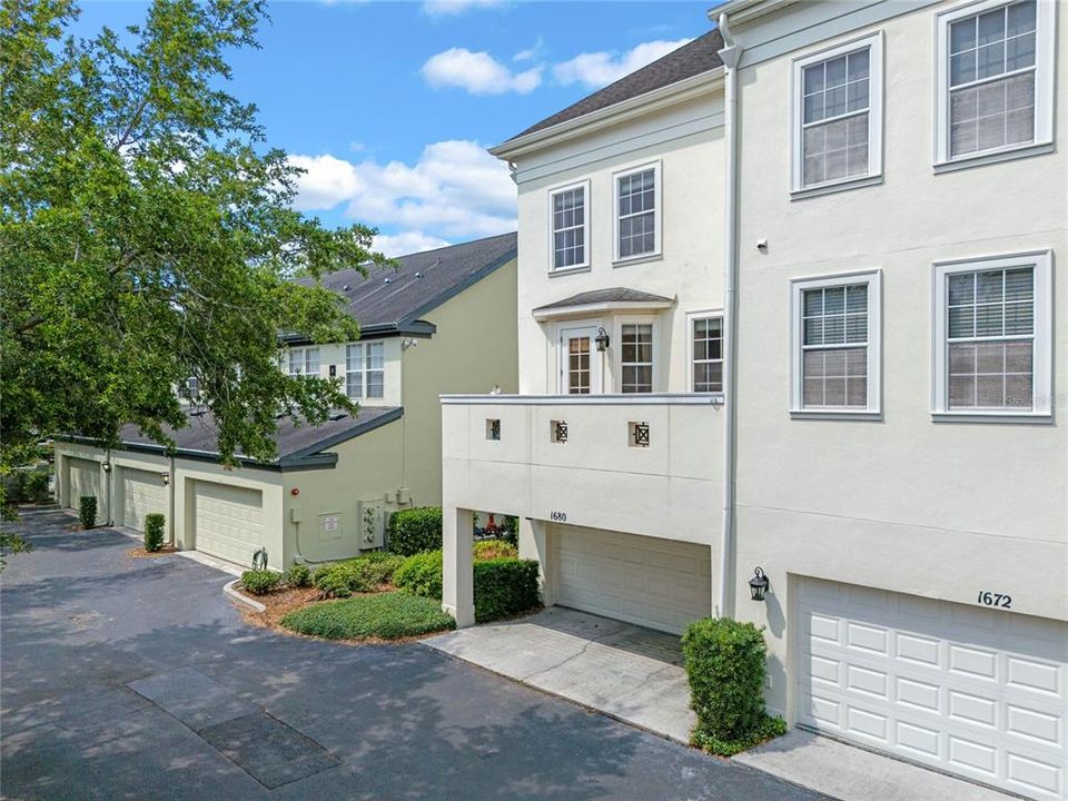 View of Rear Entry Garage/ Balcony.