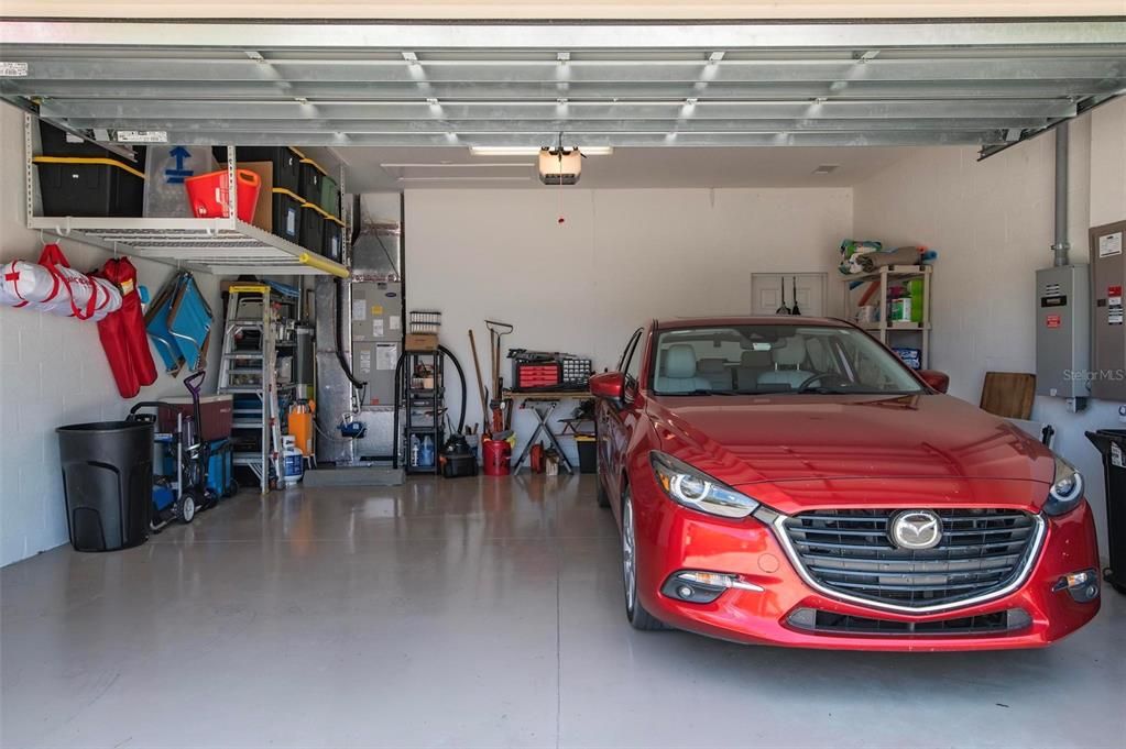 Oversized garage with lots of overhead storage