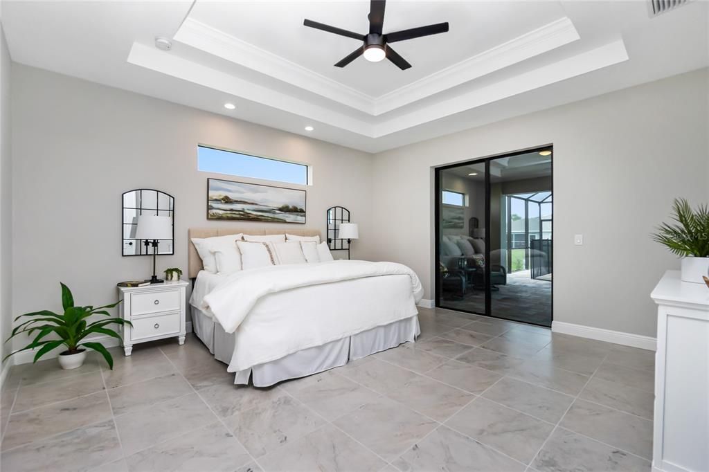 Main bedroom with coffered ceilings!