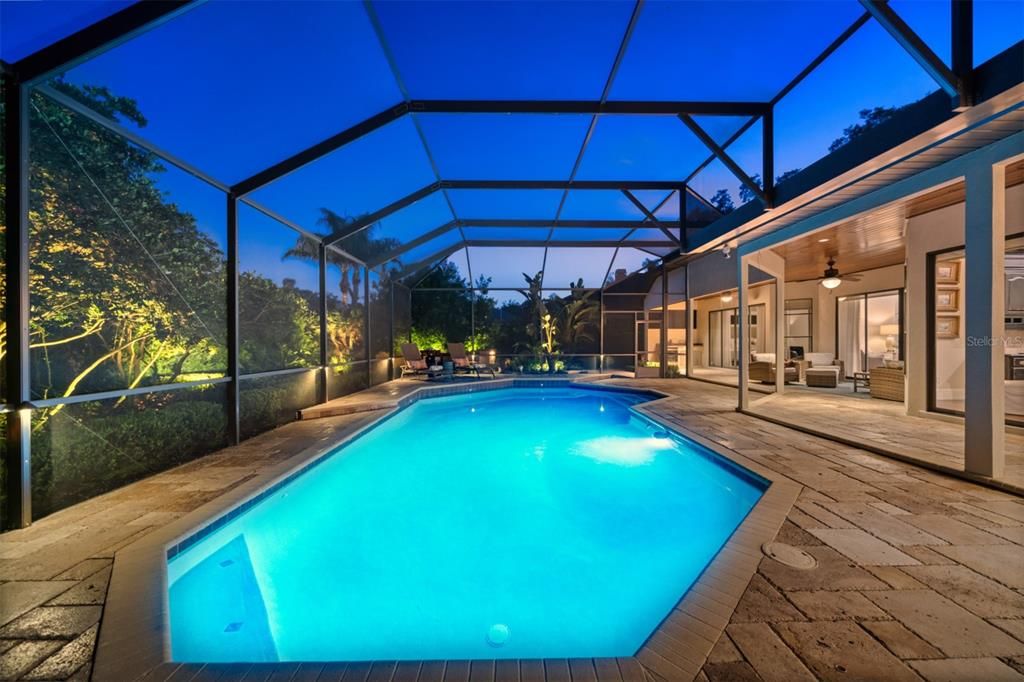 Enjoy night swimming in this solar heated pool