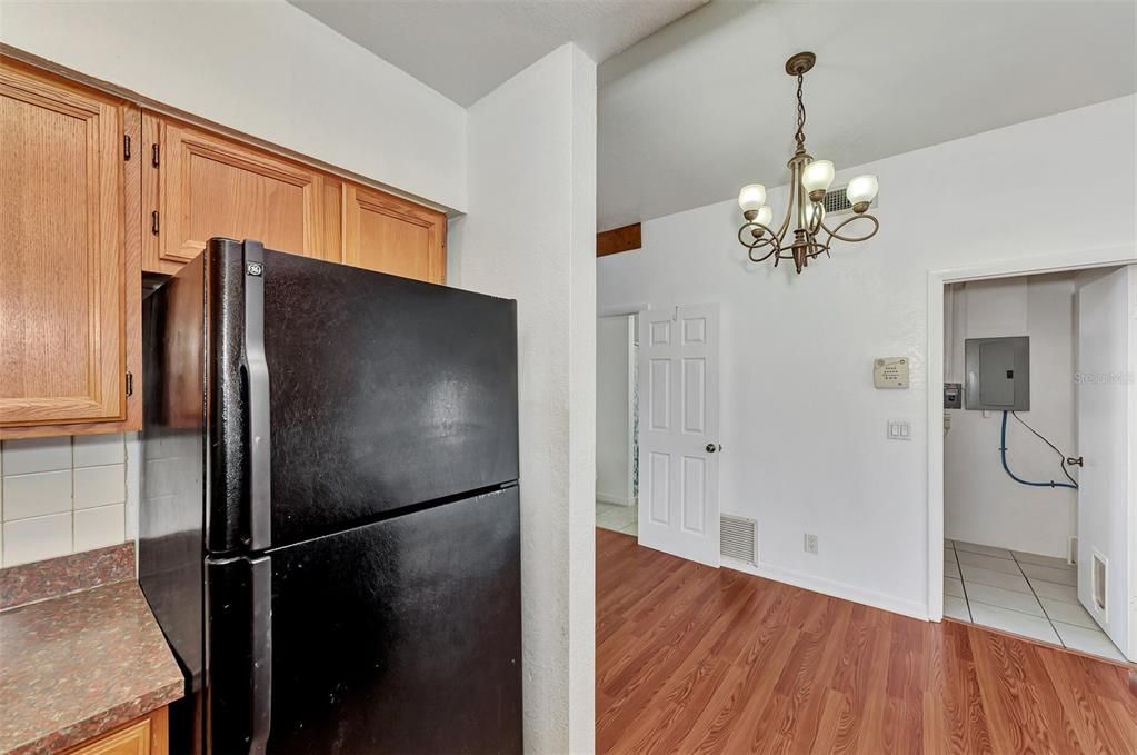 Kitchen with dining room view