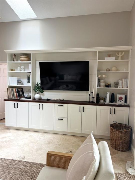 Family room built-in cabinets and shelves