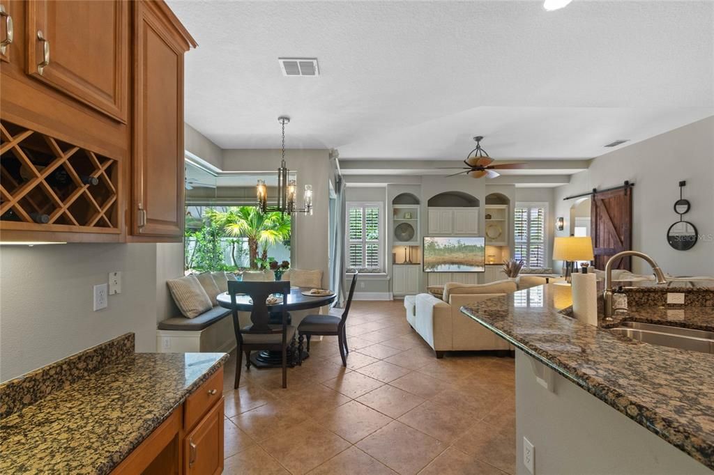 The kitchen also features a large built in pantry, desk area and wine storage.