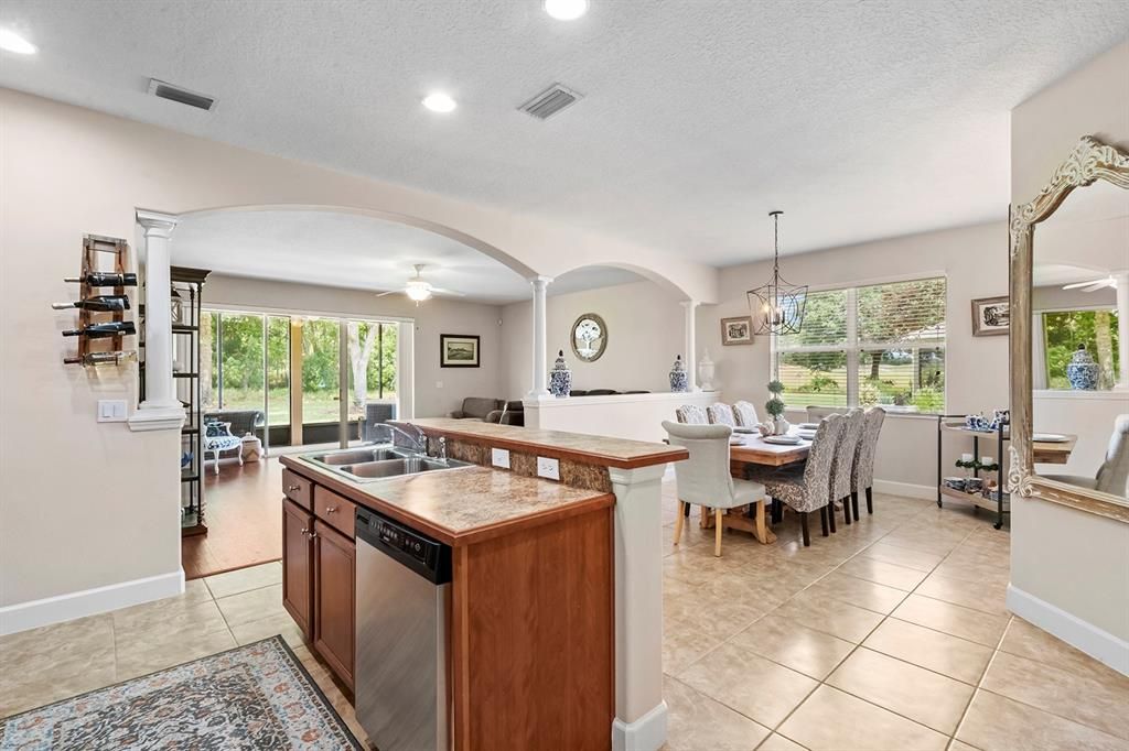 View to Dining Room & Living Room from Kitchen