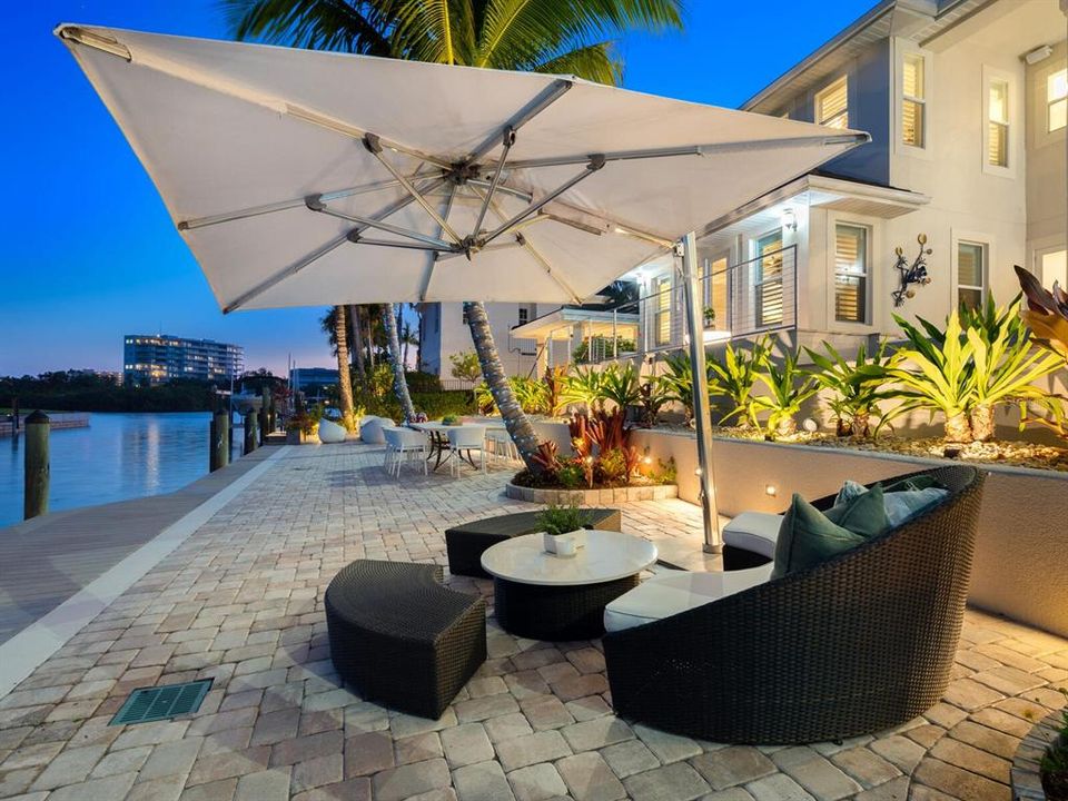 Twilight view of lower deck, canal & bay views