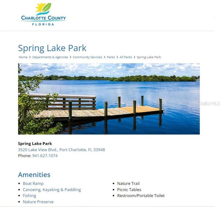 Spring Lake Park with Boat Ramp (5 minute drive from Mundella house)