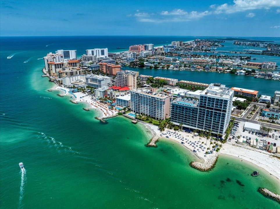 Aerial view of Clearwater Pass/Beach and waterfront side of condo