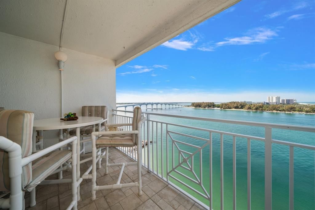 Balcony overlooking the Clearwater Pass and Sand Key Bridge to the Intracoastal Waterway