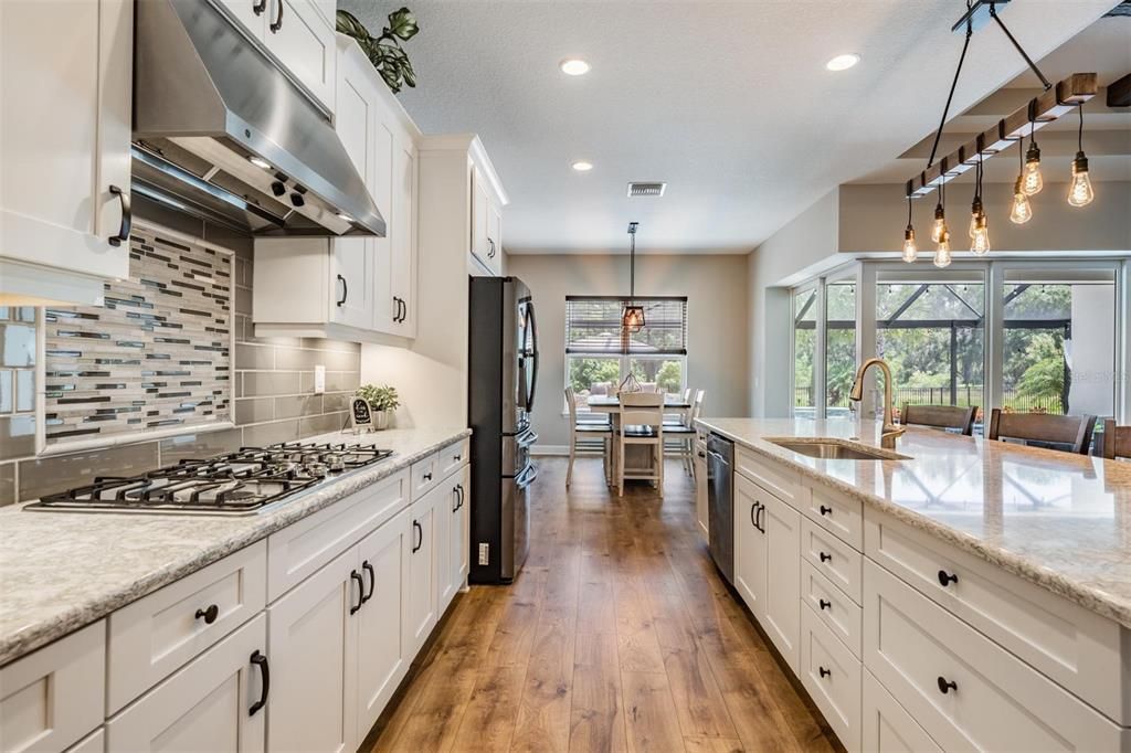 Gas cooktop with stainless steel vent hood