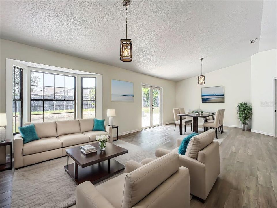 living room dining area virtually staged