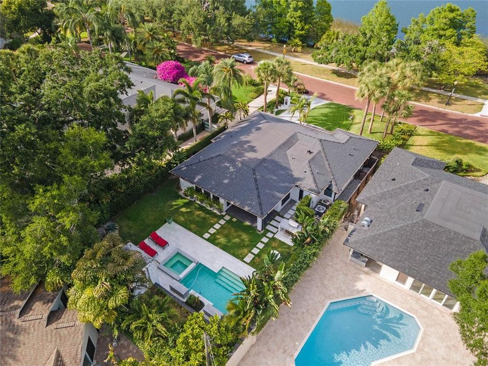 Overhead view of the property and beautiful Lake Davis