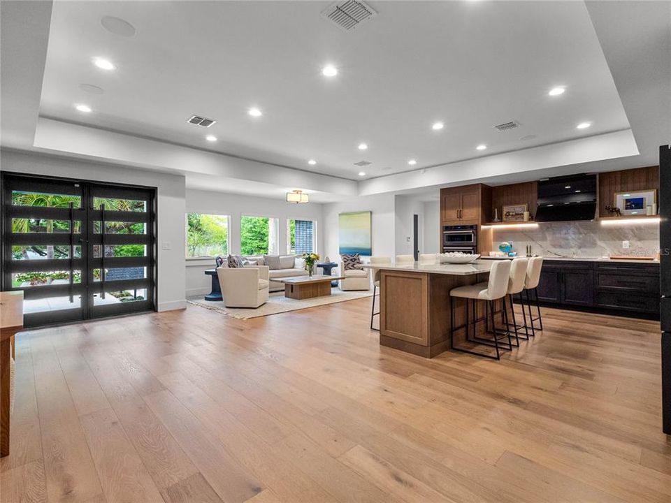 Open modern floor plan with beautiful engineered hardwood floors