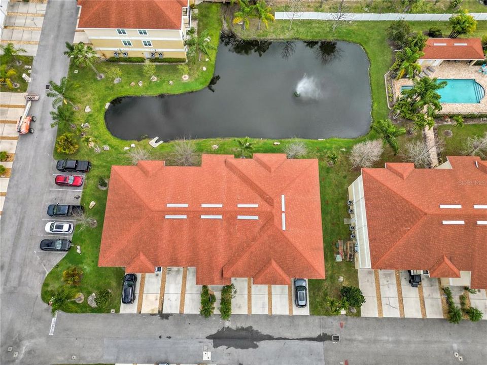 Arial View of building, Pond and pool