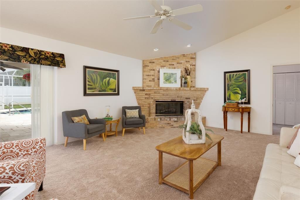 Family Room and Wood Burning Fireplace