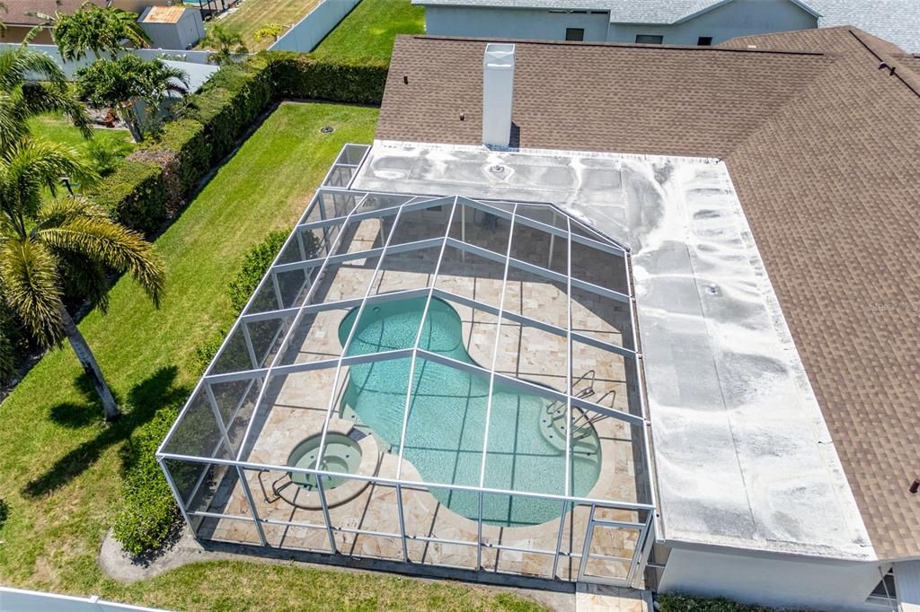 Aerial View of pool and Back Yard