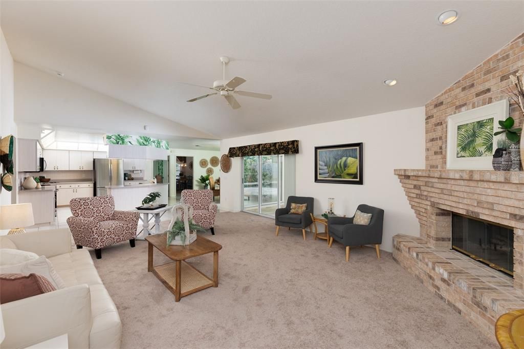 Family Room, Kitchen, Sliding Doors to Pool Area