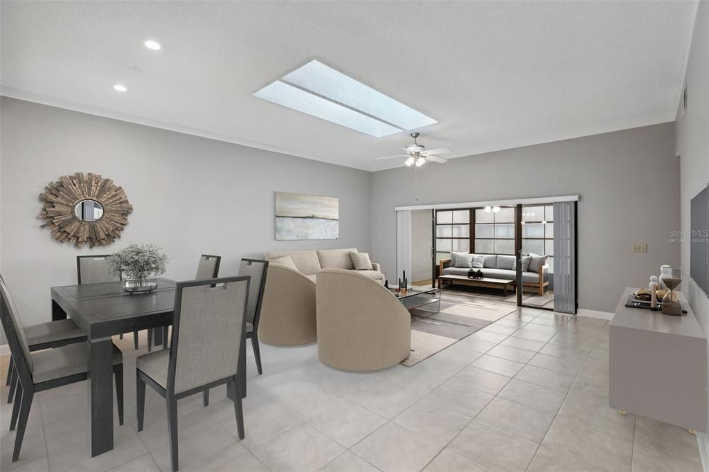 Virtually Staged - Large Main Living Area with 2 LARGE SKYLIGHTS for tons of natural light!